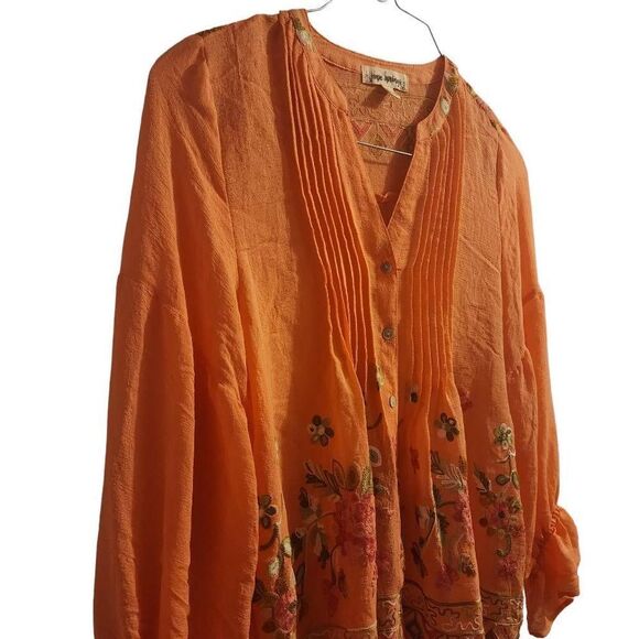 Hope Springs NWOT Bright Pink Embroidered Boho Button Down Lightweight Top Size - Picture 3 of 10